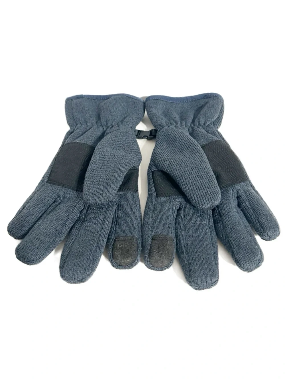 L.L.Bean Knit Winter Gloves Size Medium Blue Gray Fleece Lined Touchscreen Grip
